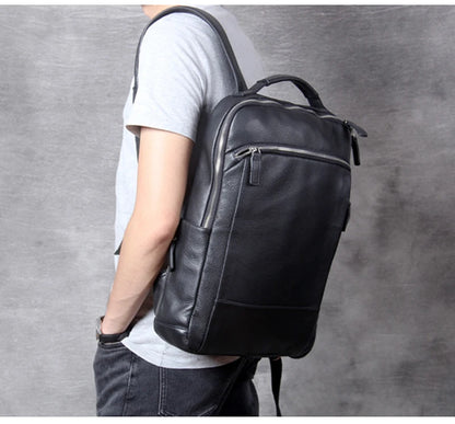 High Quality Fashion Genuine Leather Backpack Men Bagpack Student School Bag Backpack daily male Rucksack large Knapsack Black