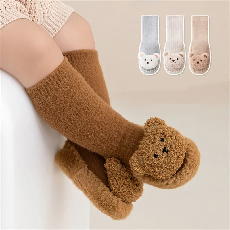 Baby Socks For Girls Boys Shoes Velvet Winter Thicken Warm Cartoon Bear Newborn Floor Sock Non Slip Soft Toddler First Walker
