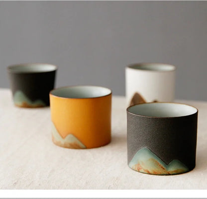 Handmade Ceramic Coffee Mug with Wooden Handle - Retro Tea Cup, Office Water Cup Filter Design, Unique Birthday Gift