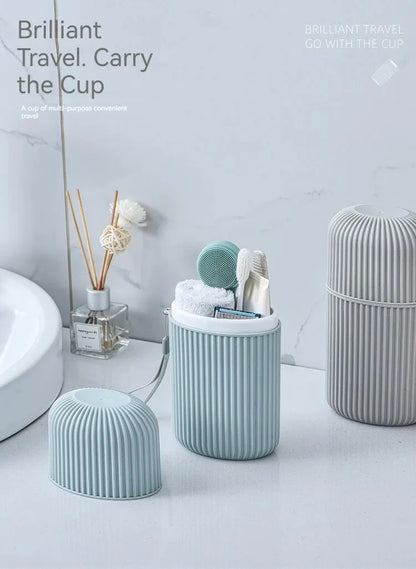 Travel Mouthwash Cup Portable Cute Essential for Business Trips Toothbrush Case with Lid Multifunctional Storage Set