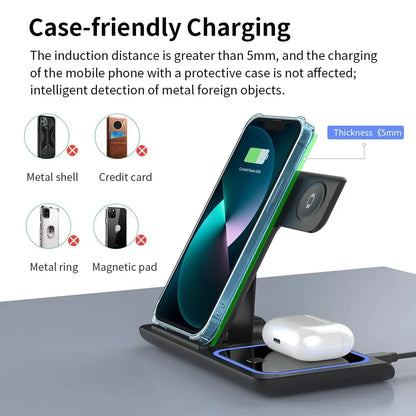 Foldable Phone Wireless Charger Station For iPhone 16 15 14 13 12 Pro Max Apple Watch 10/9/8/7/6 AirPods 3/2 Fast Charging Dock