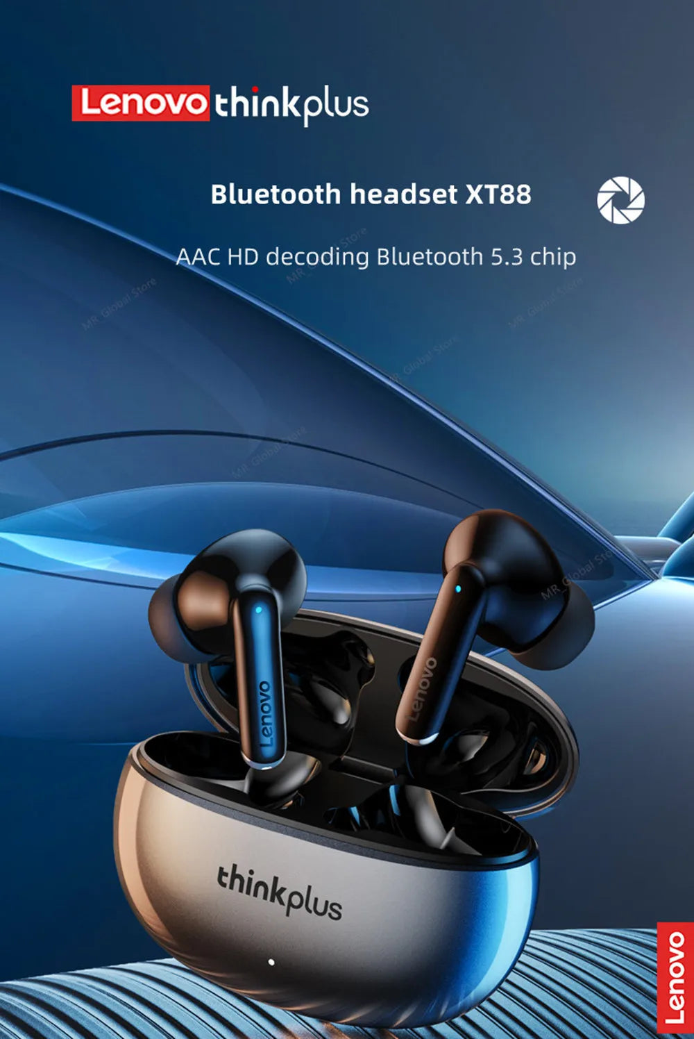 Original Lenovo XT88 TWS Wireless Earphones Bluetooth 5.3 Dual MIC Stereo Noise Reduction Bass HIFI Touch Control Earbuds RELUX.STORE
