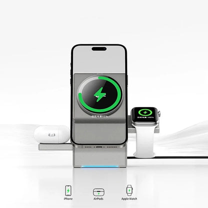 15W Qi2 3 in 1 Touch Autorotation Magsafe Magnetic Wireless Charger for Android Iphone Iwatch Airpods Fast Charging Dock Station