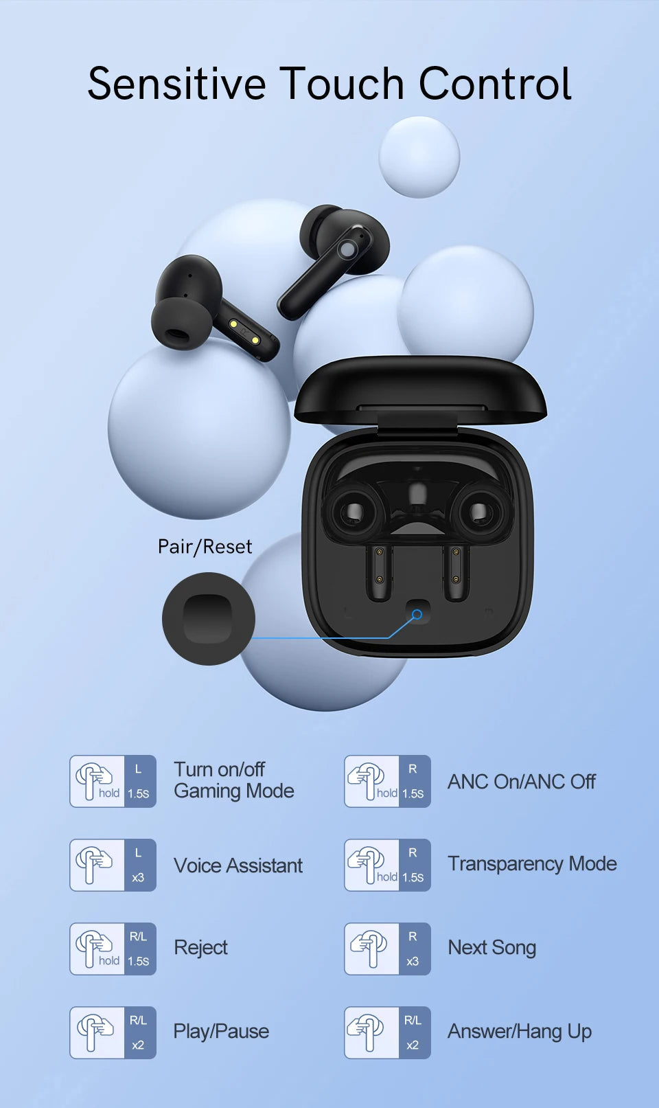QCY T13 ANC Earphone Bluetooth 5.3 Active Noise Cancellation -28dB Wireless Headphone Fast Charge Earbuds 0.068' Low Latency RELUX.STORE