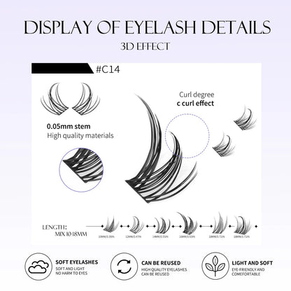 GROINNEYA Eyelashes Clusters 320 pcs Natural Eyelash extension Cluster Lashes Volume Mixed Tray Lashes Cluster Natural Lashes RELUX.STORE