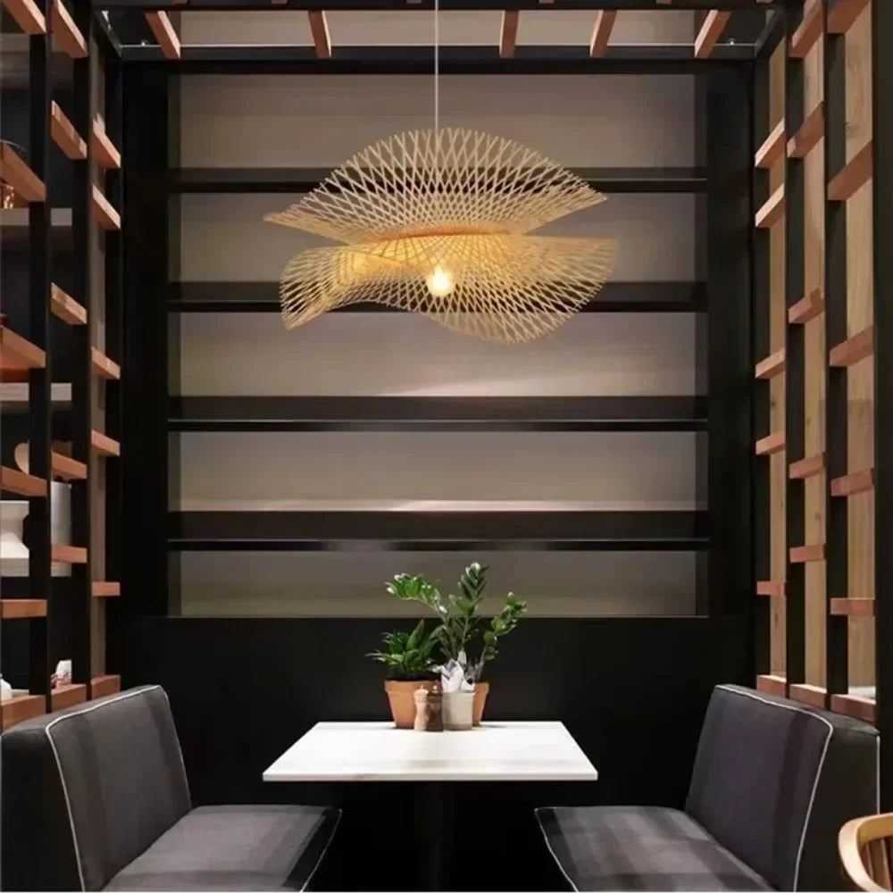 55CM Chandelier Teahouse Rattan Lamp Handmade Cafe Bar Garden Dining Room Bedroom Wicker Rattan Lighting Fixture RELUX.STORE