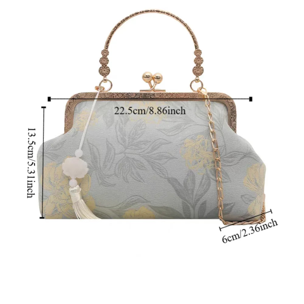 Flower Pattern Chinese Style Handbag Cheongsam Accessories Elegant Hanfu Clutch Bag Single Shoulder with Pendant RELUX.STORE