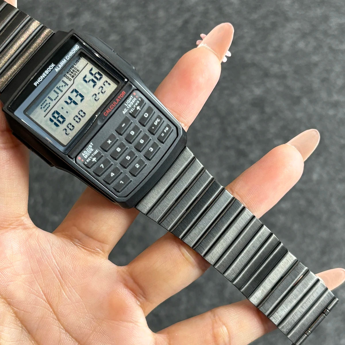 Computer Style Stainless Steel Strap Watch Men's Calculator Watch Multifunctional Led Watch Plastic Case Men's Watch Top Luxury
