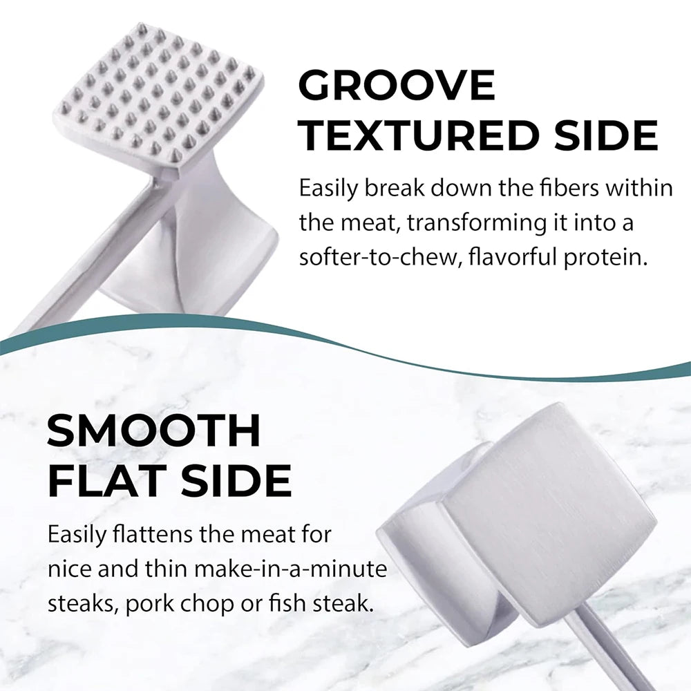 LMETJMA Meat Tenderizer Hammer with Comfortable-Grip Handle Zinc Alloy Meat Hammer Tenderizer Kitchen Meat Mallet Pounder JT329
