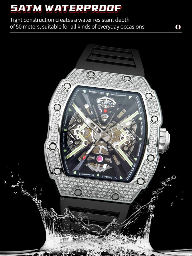 PINDU New Men Watch 50 Meter Waterproof Stainless Steel Case Luminous Sapphire mirror Dial Fashionable Men Mechanical Watch