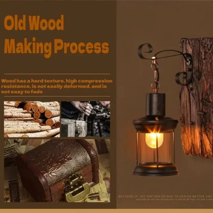Antique New Style Industrial Wood Wall Sconce Light Rustic Wall Lamp Decorate Wall Light Iron Metal Art For Bar Loft Corridor