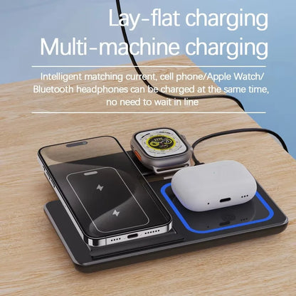 Foldable Phone Wireless Charger Station For iPhone 16 15 14 13 12 Pro Max Apple Watch 10/9/8/7/6 AirPods 3/2 Fast Charging Dock