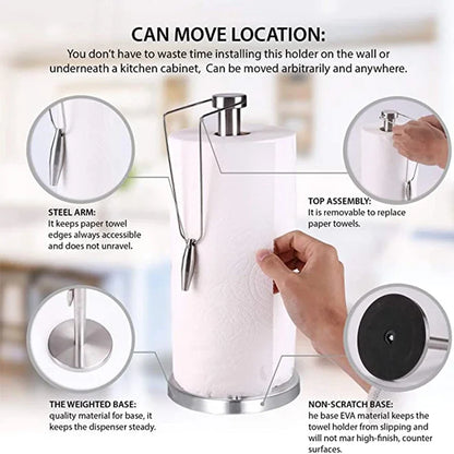1 PC Paper Towel Holder, Stainless Steel Standing Paper Towel Organizer Roll Dispenser for Kitchen Countertop Home Dining Table