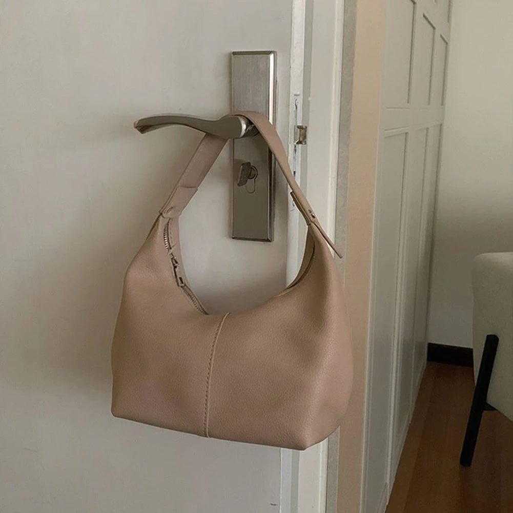 Women Simple Shoulder Purse PU Leather Soft Hobo Bags Solid Color Casual Armpit Handbag Girls Outdoor Daily Bag RELUX.STORE