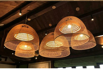 New Chinese Bird's Nest Lampshade Chandelier Hotel Restaurant Staircase Japanese Tatami Rattan LED Bamboo Furniture Decoration RELUX.STORE