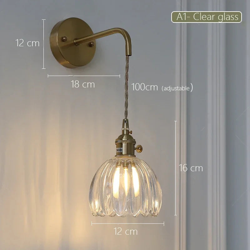 Modern Japanese Retro Floral Glass Wall Lamp Modern Simple Bedside Lamp For Bedroom Study Led Mirror Light Nordic Wall Sconce