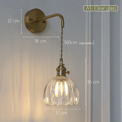 Modern Japanese Retro Floral Glass Wall Lamp Modern Simple Bedside Lamp For Bedroom Study Led Mirror Light Nordic Wall Sconce