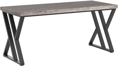 Writing Computer Desk, 55 inch Heavy Duty Study Desk with Z-Shaped Metal Leg, Grey