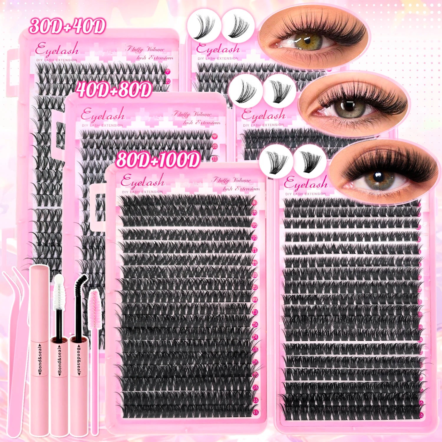 DIY Lash Extension Kit 720pcs Lash Clusters Individual Eyelashes Kit with Lash Bond and Seal Wispy Natural Mange Lashes RELUX.STORE