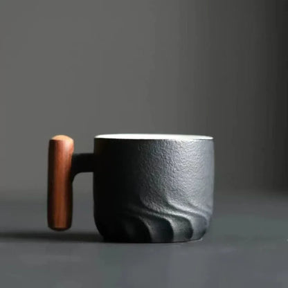Handmade Ceramic Coffee Mug with Wooden Handle - Retro Tea Cup, Office Water Cup Filter Design, Unique Birthday Gift