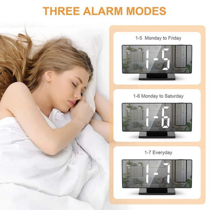 180° Arm Projection Alarm Clock Time Temperature USB Plug-in Digital Alarm Clock Snooze Table Clock 12/24H Projector LED Clock