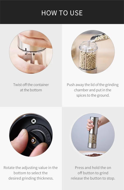 1/2pcs Automatic Pepper Grinder Salt And Pepper Grinder USB Rechargeable Adjustable Coarseness Spice Mill for Kitchen Tool