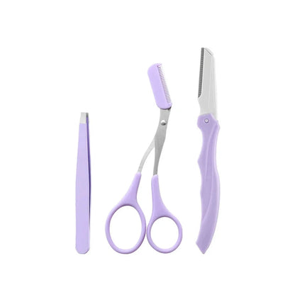 Private Label 3Pcs/Set Makeup Tools Portable Eyebrow Trimming Set Eyebrow Razor Eyebrow Scissors with Comb RELUX.STORE