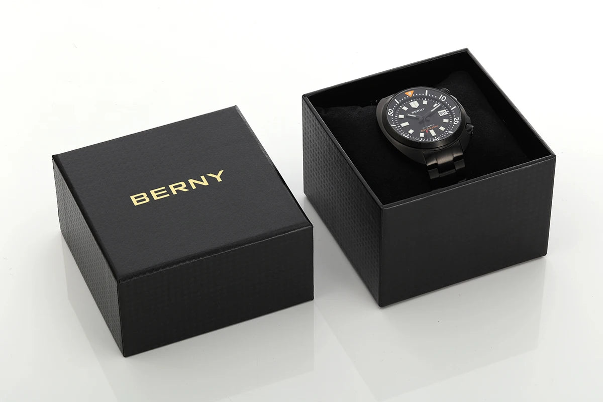 BERNY 20ATM Diver Watch For Men Mechanical Black Dial Original Design Top Automatic Sapphire Luxury Diving Luminous Men Watch