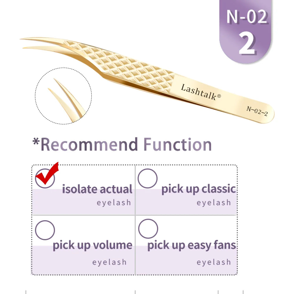 Lashtalk Precision Fiber Tip Tweezer Eyelash Extensions Diamond Grip Anti-Slip Premium Gold Stainless Steel Makeup From Nagaraku RELUX.STORE