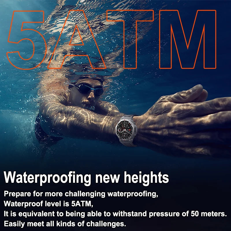 T-Rex 3 GPS Smart Watch 5ATM Waterproof 1.43 inch AMOLED HD Screen BT Call Flashlight Military Sport Smartwatches Men 2025 New