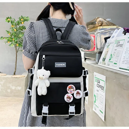 Five-Piece Set Large Capacity Fashionable Double Shoulder Backpack for Junior And High School Girls Primary School Students