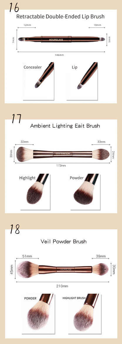 Hourglass Makeup Brush All Kinds Eyeshadow Foundation Concealer Powder Bronzer Blusher Eyeliner Retractable Professional Brushes RELUX.STORE