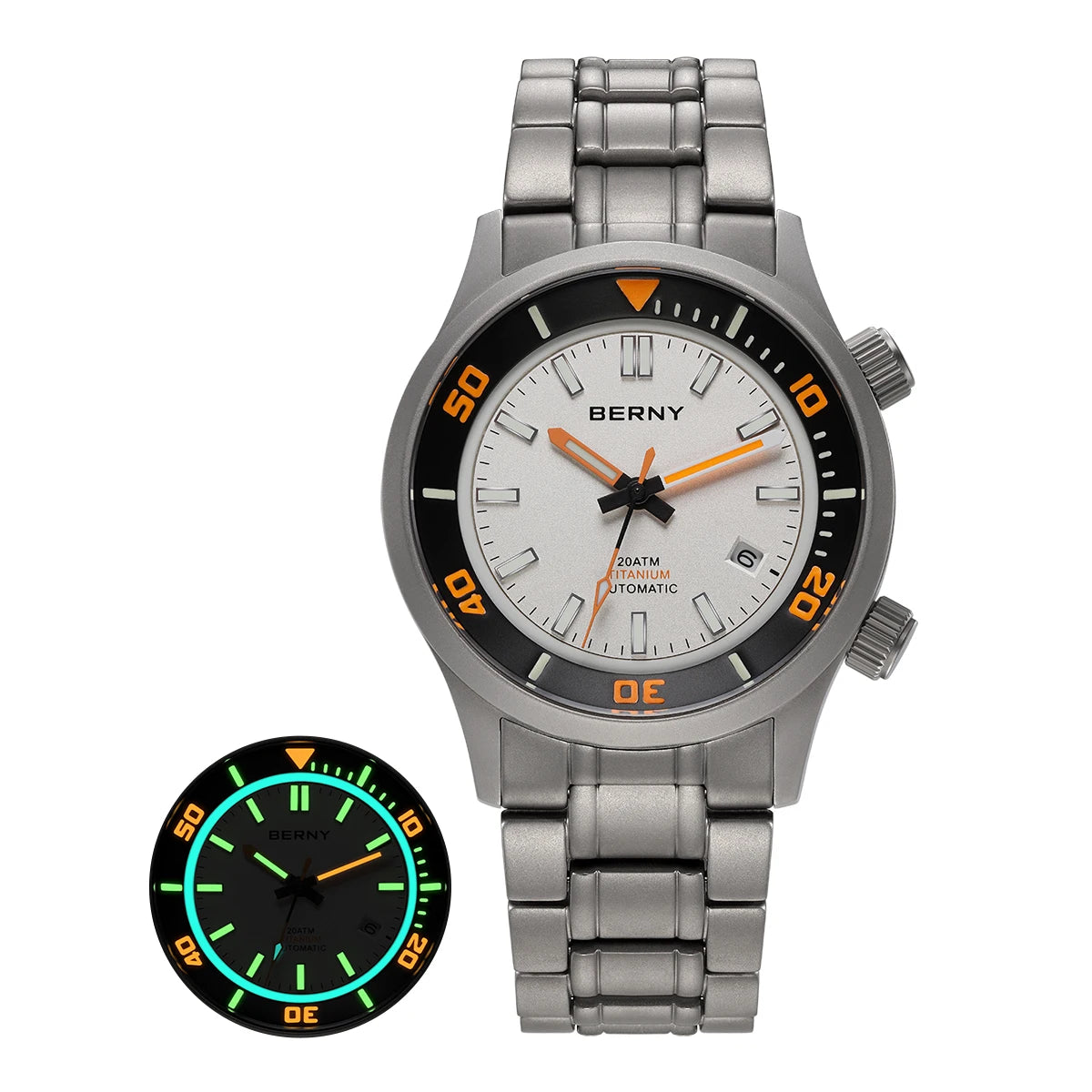 BERNY Automatic Titanium Diver Watch for Men Supper Luminous Sappire AR coated Miyota 8215 20ATM Mechanical Diving Men's Watches
