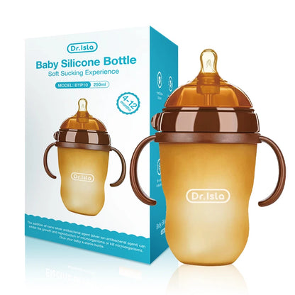 🍼✨ Portable Baby Silicone Feeding Bottle with Handle – 150ml/250ml Newborn Drop-Resistant BPA-Free Bottle 👶