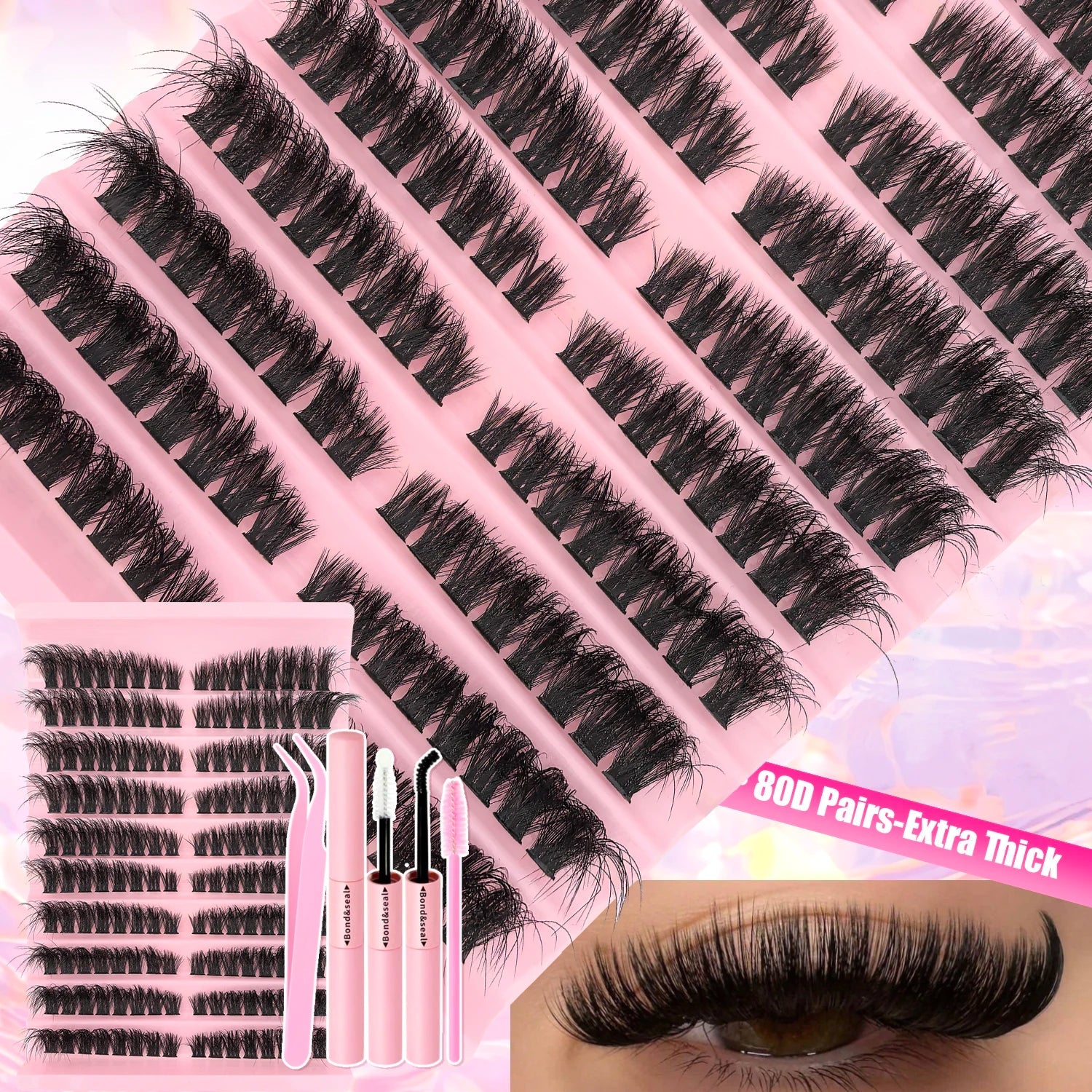 DIY Lash Extension Kit 720pcs Lash Clusters Individual Eyelashes Kit with Lash Bond and Seal Wispy Natural Mange Lashes RELUX.STORE