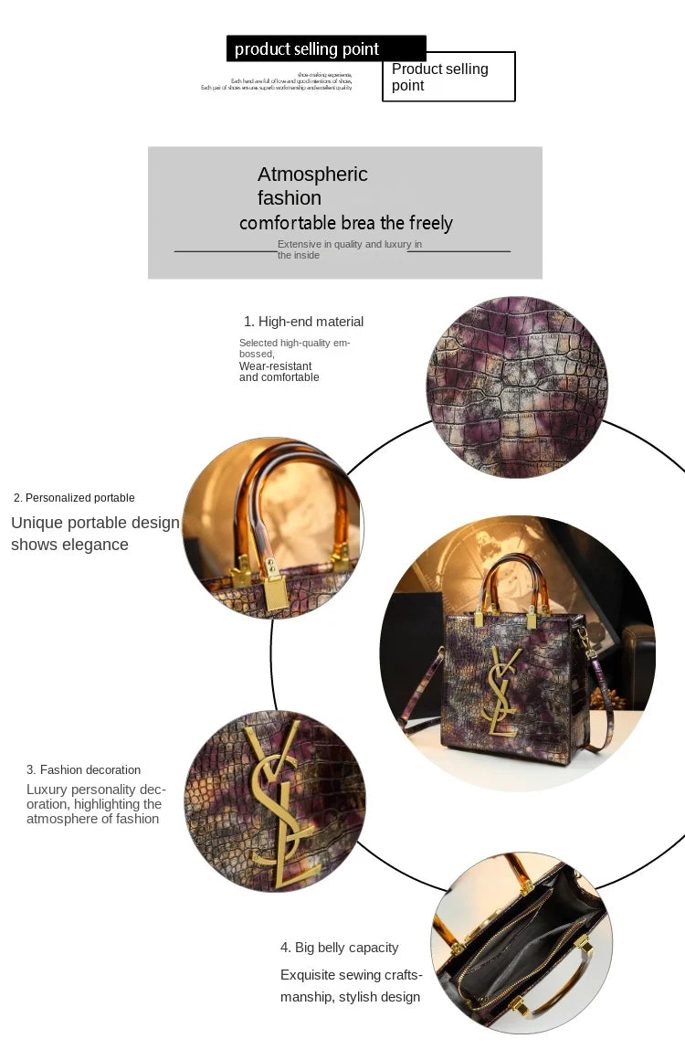 2025 New Arrival All-match Crocodile Pattern Atmospheric Middle-aged Women's Bag Large Capacity Portable Tote Bag Handbags RELUX.STORE