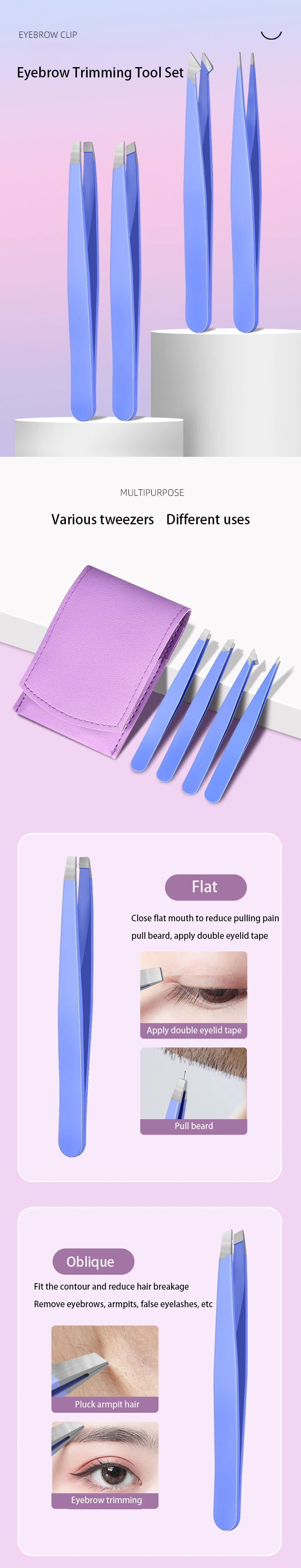 Eyebrow Tweezer Colorful Hair Beauty Fine Hairs Puller Stainless Steel Slanted Eye Brow Clips Removal Makeup Tools RELUX.STORE