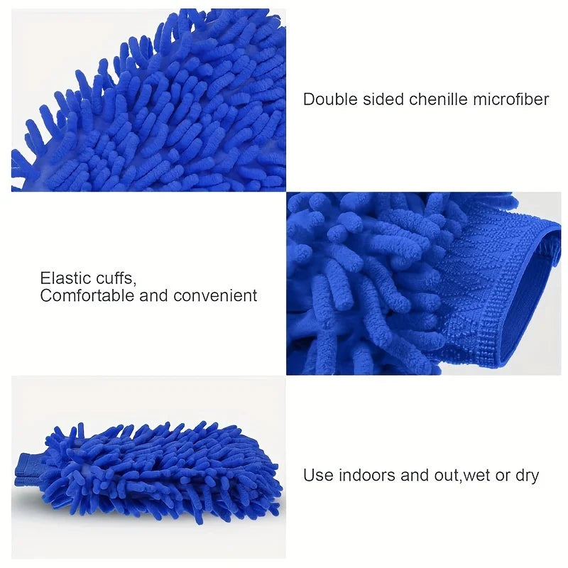 1 Chenille Plush Gloves for Car Cleaning Thickened Doublesided Car Cleaning Tools Ultrafine Fiber Car Washing Gloves