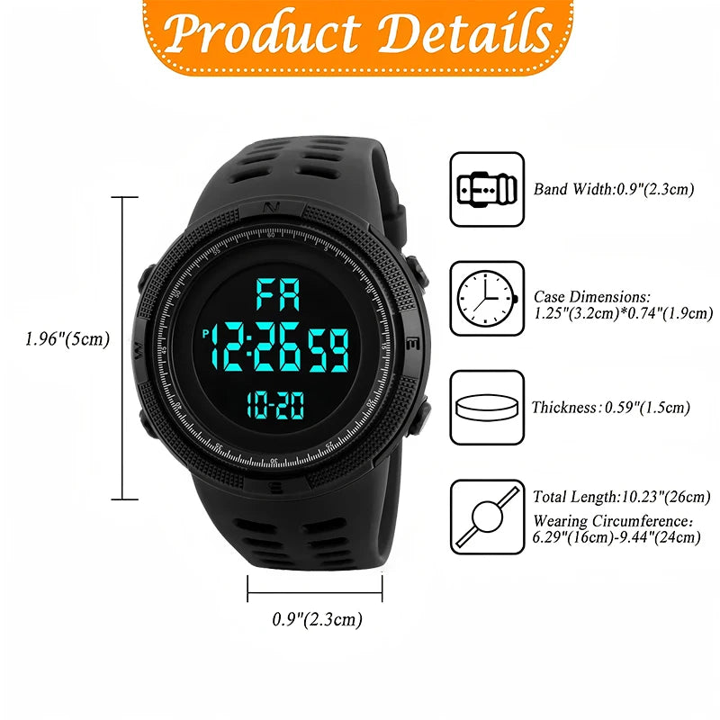 Men's sports watch, outdoor mountaineering and running digital countdown electronic men's watch, student's first choice LED cloc