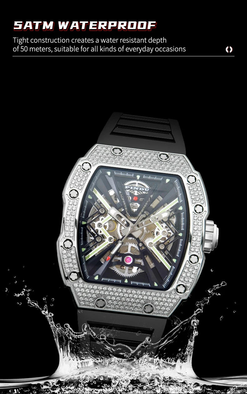 PINDU New Men Watch 50 Meter Waterproof Stainless Steel Case Luminous Sapphire mirror Dial Fashionable Men Mechanical Watch