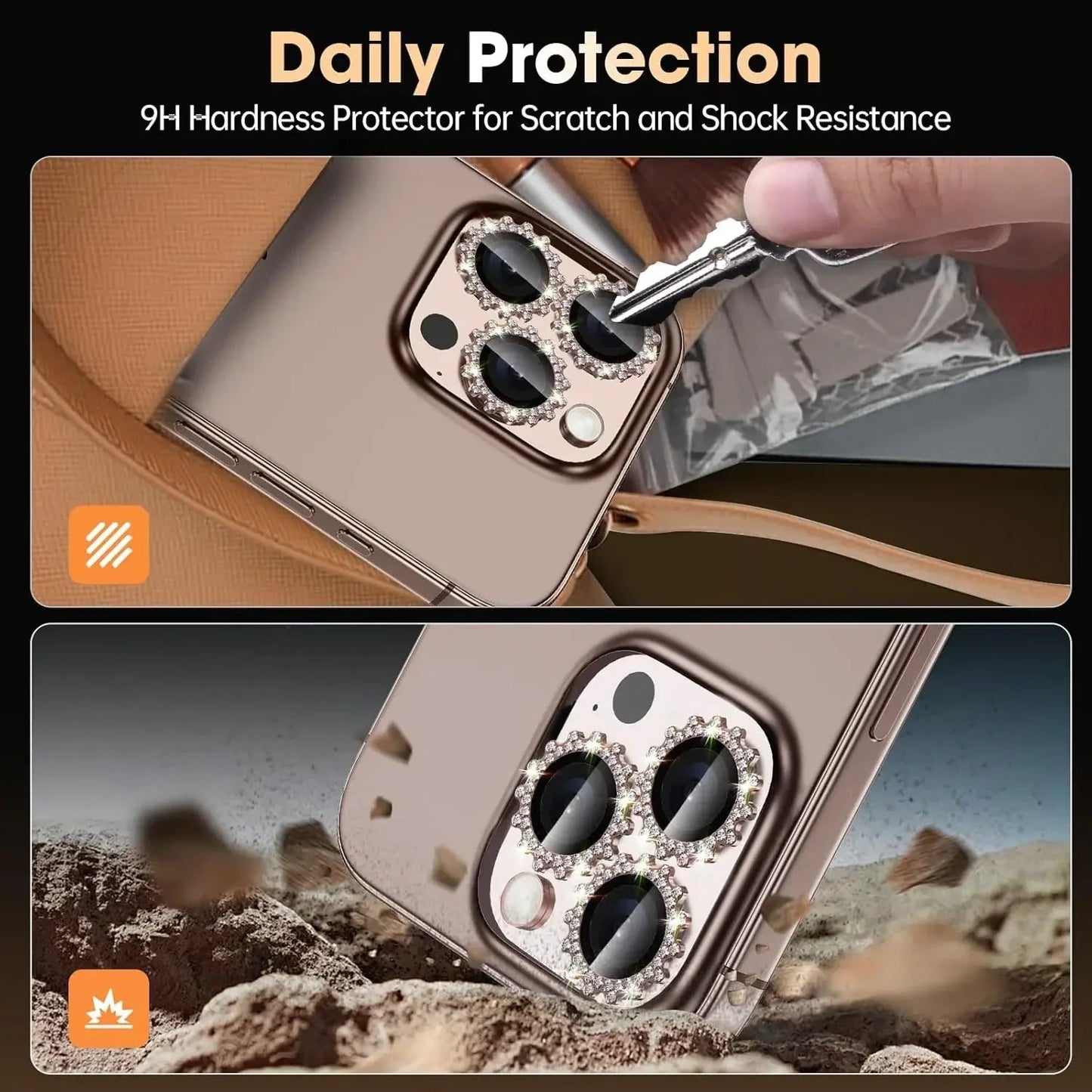 2-3Pcs Bling 3D Metal Gear Design Diamond Camera Lens Glass Protector For IPhone 16 17 Pro Max 16Plus Case Friendly Rings RELUX.STORE