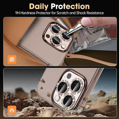 2-3Pcs Bling 3D Metal Gear Design Diamond Camera Lens Glass Protector For IPhone 16 17 Pro Max 16Plus Case Friendly Rings RELUX.STORE