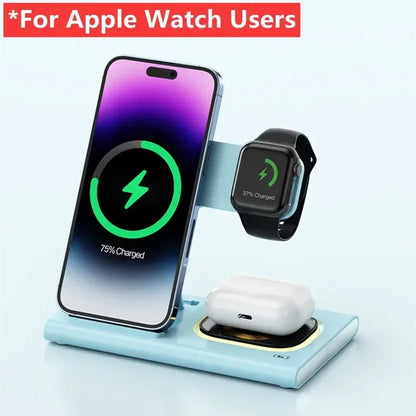 Foldable Phone Wireless Charger Station For iPhone 16 15 14 13 12 Pro Max Apple Watch 10/9/8/7/6 AirPods 3/2 Fast Charging Dock