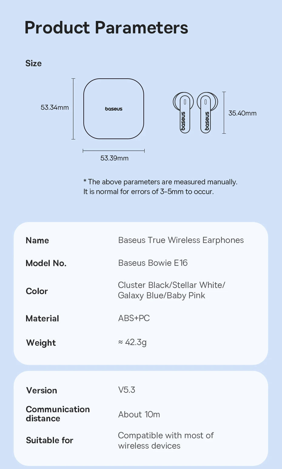 Baseus Bowie E16 Wireless Earphones Bluetooth 5.3 TWS Earbuds IPX4 Waterproof Earphone 30H Playtime 13mm Driver HIFI Headphones RELUX.STORE