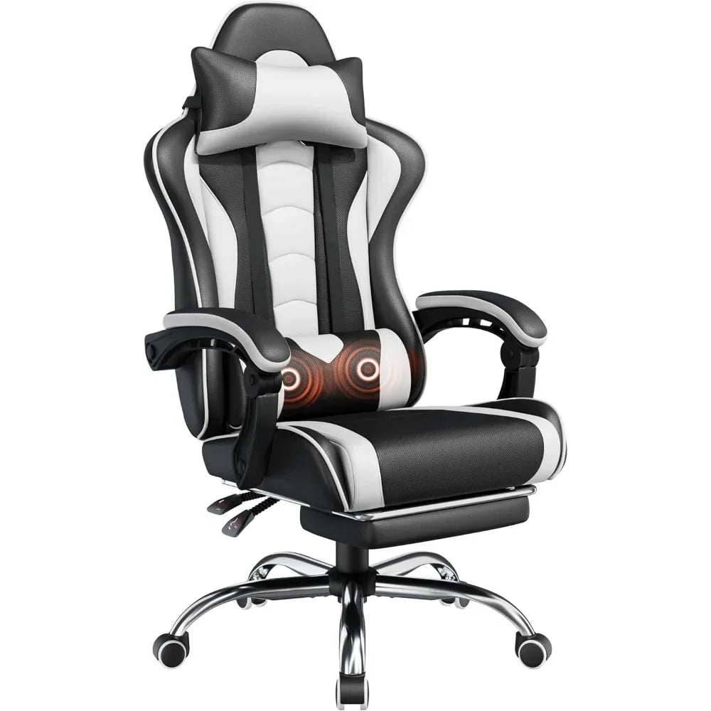 Gaming Chair, Video Game Chair with Massage Lumbar Support and Footrest Height Adjustable Ergonomic Computer Gaming Chair