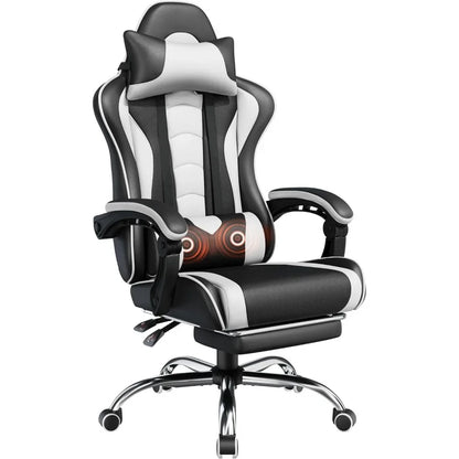Gaming Chair, Video Game Chair with Massage Lumbar Support and Footrest Height Adjustable Ergonomic Computer Gaming Chair