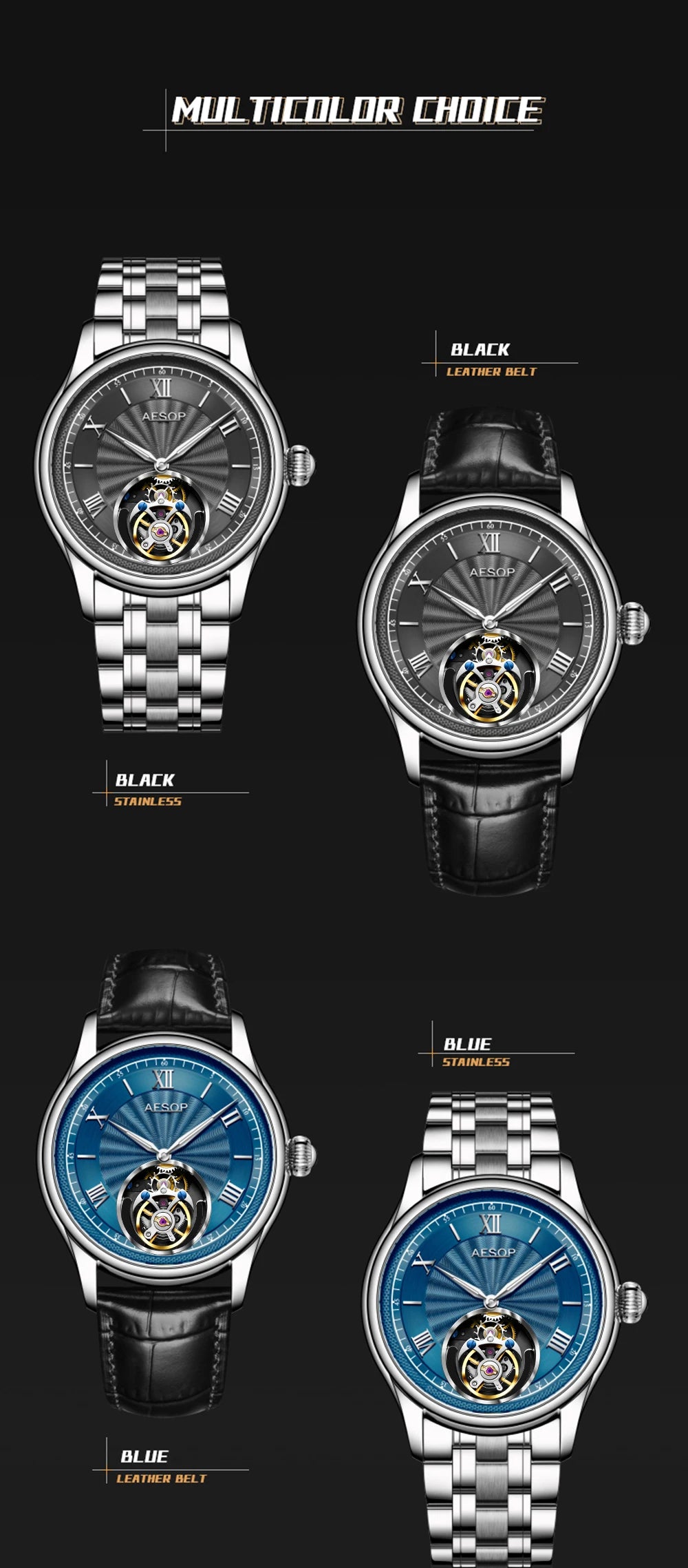 AESOP Official Watch Store Flying Tourbillon Movement Mechanical Wristwatches Skeleton Watches for Menes Luxury Waterproof 2025A