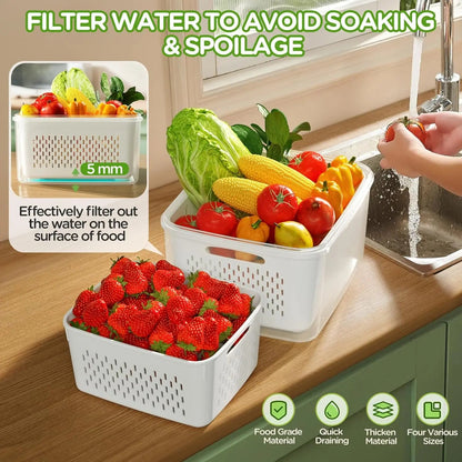Fruit Storage Containers for Fridge Produce Containers with Removable Fruit Washing Bowl with Strainer for Salad Berry Lettuce RELUX.STORE