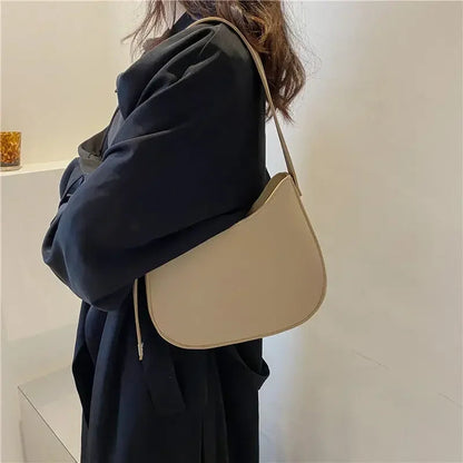 New Trendy and Fashionable Shoulder Underarm Bag PU Leather Solid Color Tote Handbag Luxury Brand Female Portable Shoulder Bag RELUX.STORE