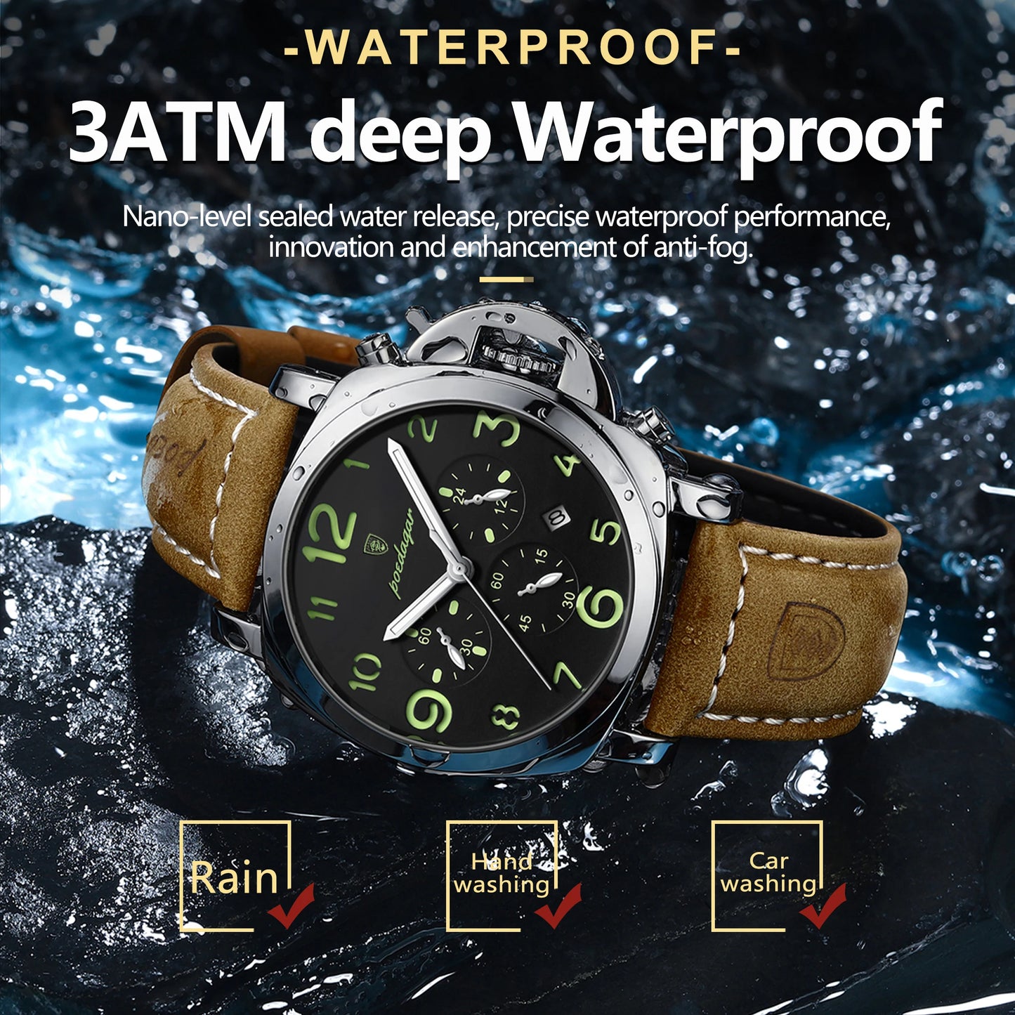 POEDAGAR Top Luxury Fashion Watch For Men Waterproof Luminous Chronograph Man Watch Leather Military Men's Quartz Watches Reloj